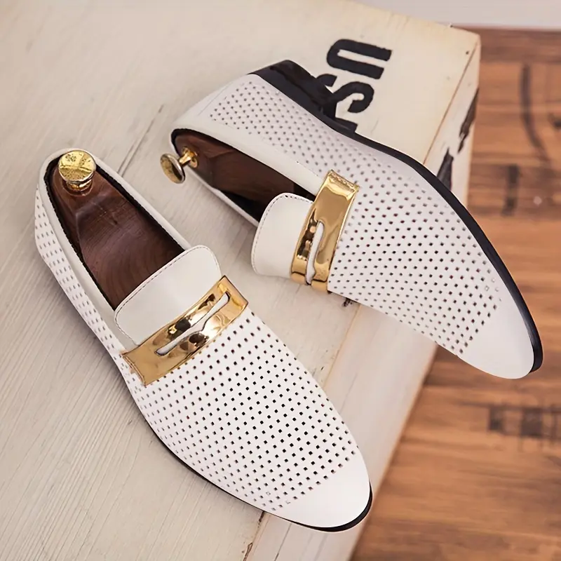 Men's Classic Luxury Breathable Casual Slip-On Hollow Out PU Leather Loafers - Ultra-Comfortable, All-Season, Slip-Resistant, Formal Dress Shoes with Rubber Sole for Business Meetings, Weddings, Breathable Loafers, Casual Loafers