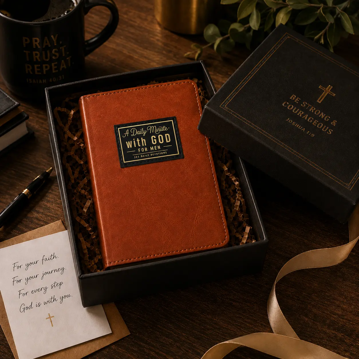 A Daily Minute with God for Men 365 Devotions in Brown Faux Leather  Faith & Encouragement Journal  Portable 365-Day Reflection Book  Perfect Gift for Men's Christian Self-Improvement & Devotional Notebook Spiritual Growth Bible Prayers