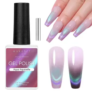 Makartt Holographic Cat Eye Gel Nail Polish with Magnet Stick 9D Glitter Nail Gel Soak Off Double Flashes Effect Dopamine Gel Nail Polish Manicure Home DIY Gift Nail Art Nail Care