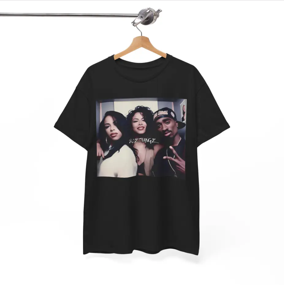 Vintage Selena Aaliyah and Tupac Shirt, Unisex Cotton For Men, Casual Polyeste Crewneck Shortsleeve