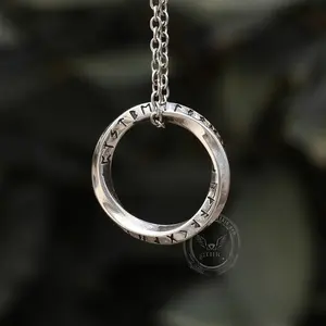 GTHIC Unisex Mobius Round Strip Runes Stainless Steel Pendant Viking Necklace Daily Wear Birthday Gift