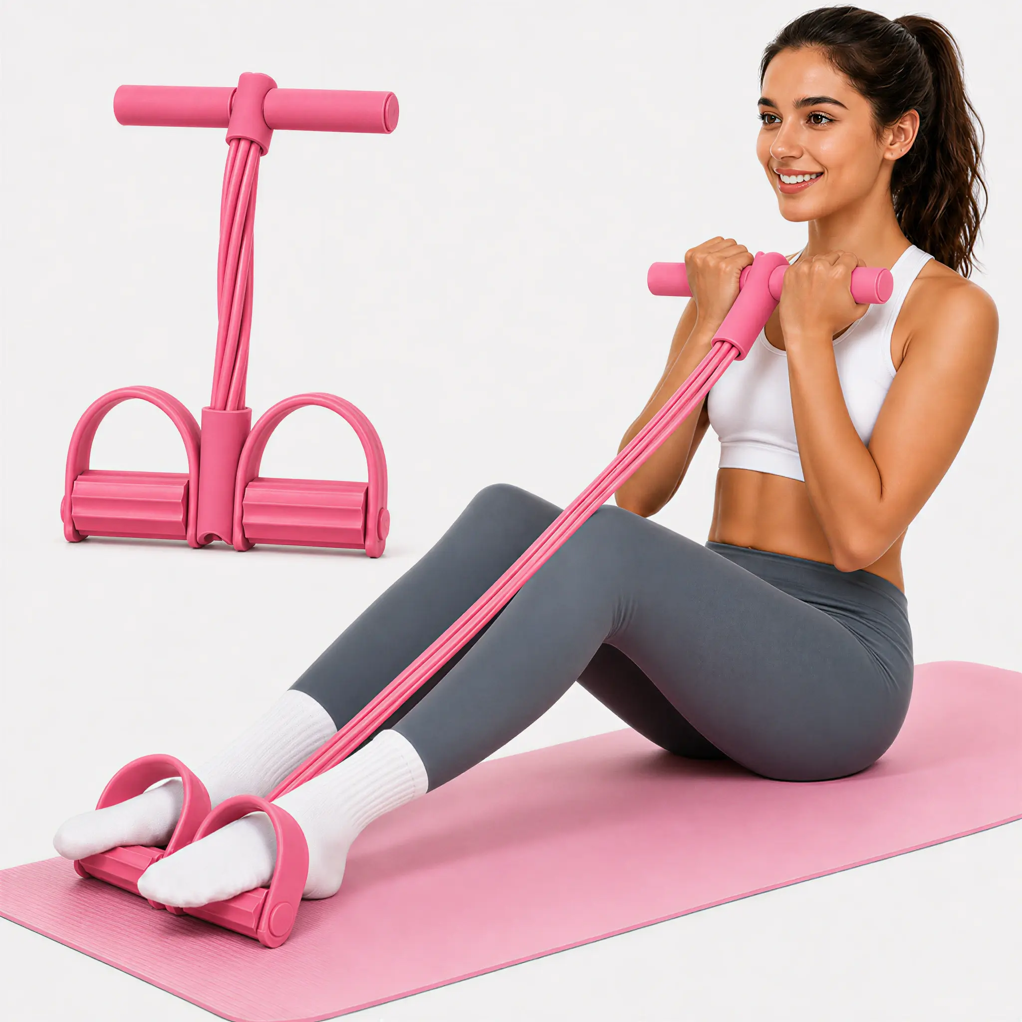 2026 NEW Upgraded Version Manual Tension Training Pedal Resistance Band - 6-Tube Eco-Friendly Natural Latex Yoga Stretcher, Adjustable Multifunctional Elastic Tool for Home Gym Arm & Waist Training, Suitable for Adults