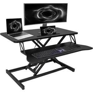 Standing Desk Converter 32” Height Adjustable Sit to Stand Up Desk Riser with Keyboard Tray for Home or Office, Dual Monitor and Computer Workstation Wide 2-Tier Desktop, Black
