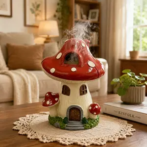 New Mushroom House Incense Burner, Creative Home Decor Cartoon Mushroom Hut Resin Craft Ornament