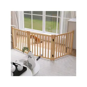 3pcs24"H 60"W- Paint-Free Wooden Freestanding Dog Gates For The House,Doorways, Stairs,Wood Dog Fences Indoor Pet Gate,Step Over Fence Playpen Infant Newborn
