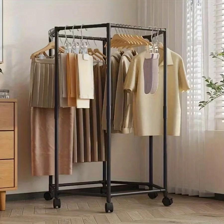 360° Rotating Hexagonal Clothes Drying Rack with Wheels, Heavy Duty Garment Rack, Space Saving Foldable Laundry Hanger, Indoor Outdoor Clothing Organizer 360° Rotating Hexagonal Clothes Drying Rack with Wheels, Heavy Duty Garment Rack, Space Saving Foldable Laundry Hanger, Indoor Outdoor Clothing Organizer