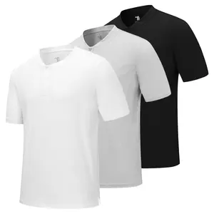 TBMPOY 3-Pack Men's Golf Shirts Collarless Henley Dry Fit Athletic Casual Performance Blade Lightweight Polo T Shirts