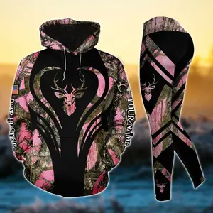 Premium Heart Line Deer Hunting Hoodie and Leggings Set – Personalized 3D Style 1 Outfit for Country Girls and Women Hunters