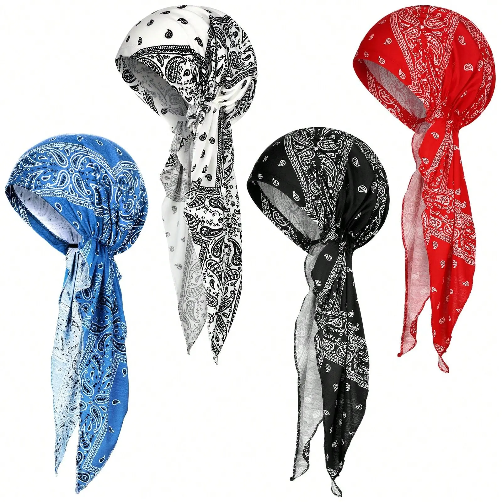 GlamGlobal Women's Turban Head Scarves, 4-Pack Printed Polyester, Soft Pre-Tied Bandana Style Chemo Caps for Daily Wear