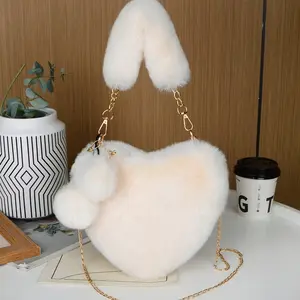 1 piece of fashionable autumn-winter new style Valentine's Day-themed soft solid-color plush ball pendant heart-shaped zipper women's shoulder bag, suitable for Valentine's Day outings and as a gift for your girlfriend