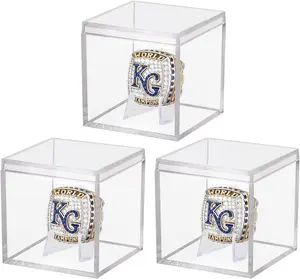 3 Pack Championship Ring Display Case Clear Acrylic Display Case Mini Football Baseball Softball Ring Holder Display Box