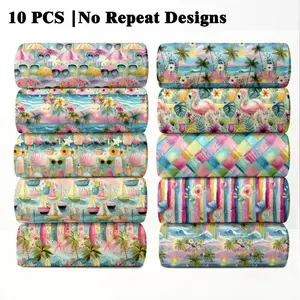 10PCS Beach Travel Print Fabric, 23x55cm (9x22in) Classic Ocean & Sand Pattern Quilting Fabric for Coastal Home Decor, DIY Quilting & Sewing Crafts