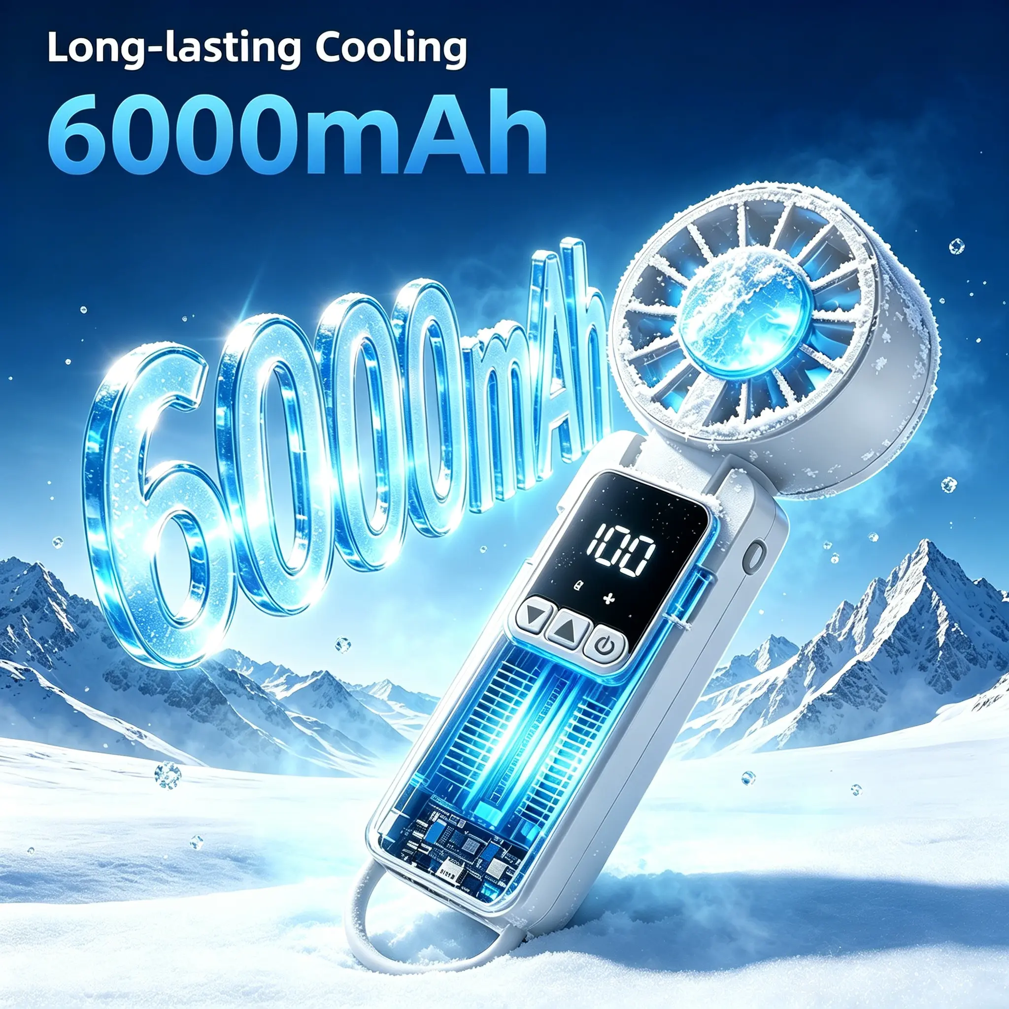 KEYDOORS Portable Handheld Turbo Cooling Fan - 6000mAh Long Runtime, 199 Adjustable Wind Speeds with Digital Display, 2-in-1 Handheld & Neck Wearable, Ultra-Light Compact Personal Fan for Travel, Outdoor Camping