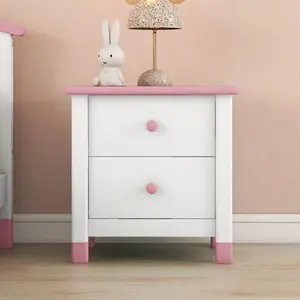 Wooden Nightstand with Two Drawers for Kids,End Table for Bedroom,White+Pink-N733P247106H