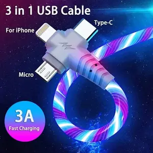 Fast 6A 3-in-1 Charging Cable for iPhone Android - USB to Lightning/Micro/Type C - Universal Phone Charger Adapter for Travel Home Car Ultra Smartphone with Pen ring light wireless Connection Cellphone Magnetic Ultra-Thin Case Flowers samsung