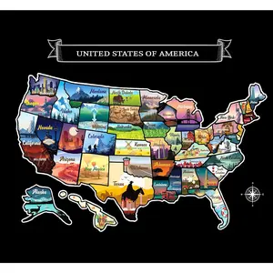 Large 23x16 Scratch-Off USA Map Hand-Drawn Travel Design with Accessories Laminated for Home Décor Deluxe States Tracker Road Trip Gift Perfect for Travelers Adventure & Geography Lovers