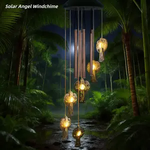 Solar Angel Wind Chimes Outdoor,Solar 6 LED Angel Wind Chimes for Outside,Hanging Lights Warm LED,Outdoor Angel Decor,Angel Gifts for Wife Mother Grandmom