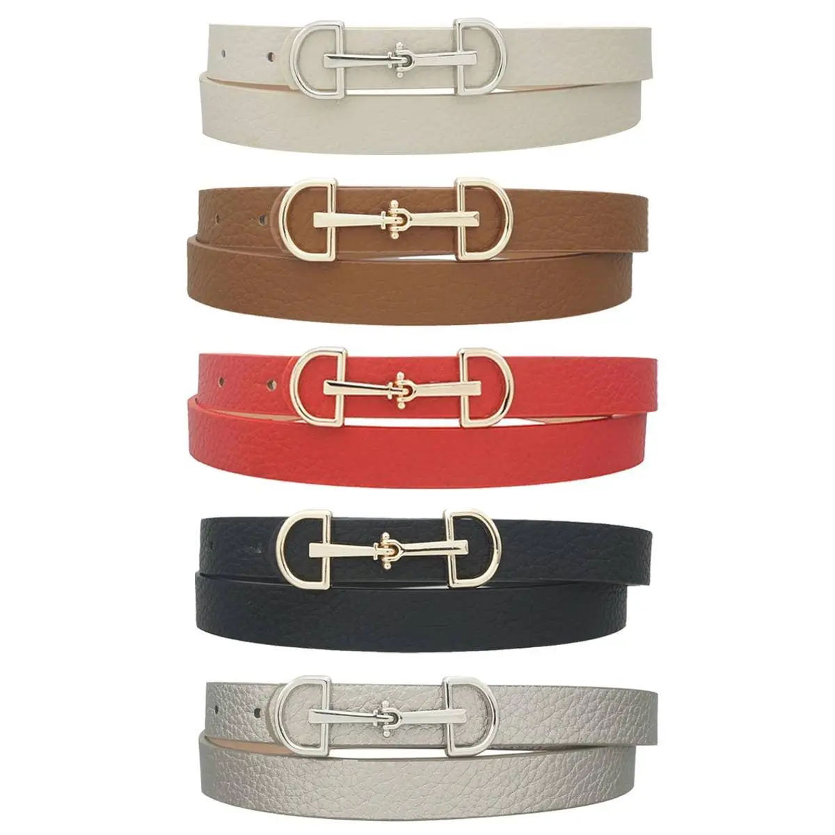 Women's Slim Skinny D-Ring Buckle Horsebit Waist Belt, Chic Classic Elegant Belts, Luxury Stylish Fashion Clothing Accessory, Chic Belts