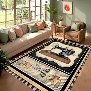 Vintage Sewing Machine & Notions Flannel Area Rug - Oversized Soft Plush Mat for Living Room & Craft Room, Non-Slip Hobbyist Home Decor #SewingRug #VintageCraftCarpet #HobbyistHomeDecor #FlannelMat #NonSlipRug