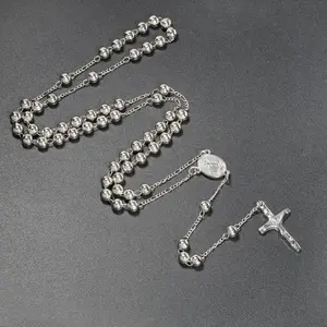 6mm Rosary Bead Necklace Catholic with Jesus Christ for Cross Pendant
