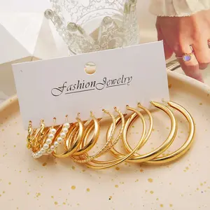 Women's Vintage Geometric Hoop Drop Earrings, 6-Piece Bundle with 2/2.9/4/4.8cm Sizes, Metal Coated, Daily Wear Romantic Gifts, Hoop Earrings