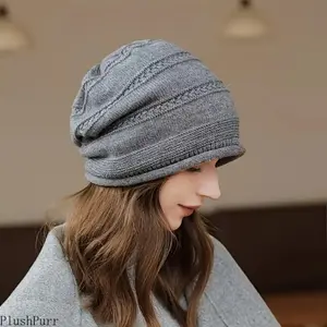 Women's Solid Color Slouched Shape Beanie Cap - Lightweight Stretch Fabric, Flexible Fit, Comfortable Versatile Sports & Outdoor Headwear for Fall Winter Activities