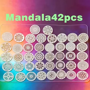 Mandala Pattern Round Template Set, 42 Pieces Mandala Dot Painting Templates, Ideal for DIY Rock Art Projects, Wood Furniture Decoration