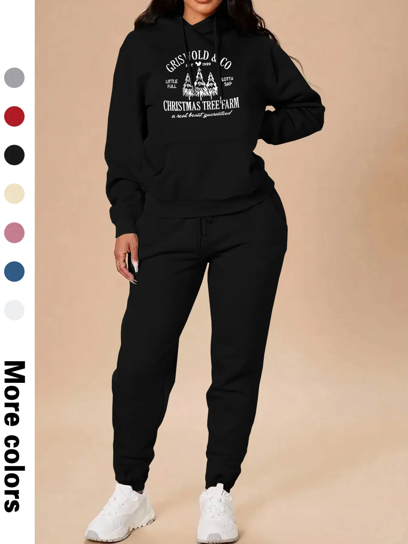 Women's Long Sleeve Hooded Sweatshirt Set, Christmas Tree Letter Print, High Waist Pants, Casual Fall & Winter