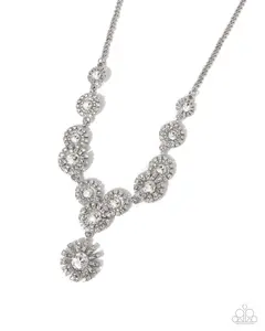 Sunburst Selfie - White Rhinestone Silver Short Necklace - Paparazzi