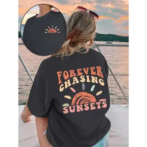 Women's Tech-Friendly Pocket Tee: English Letter Print, Soft & Stretchy Round Neck, Comfort Fit with Moderate Elasticity. Perfect for Work OOTD, Commuting, Casual Errands, and Everyday Comfort.