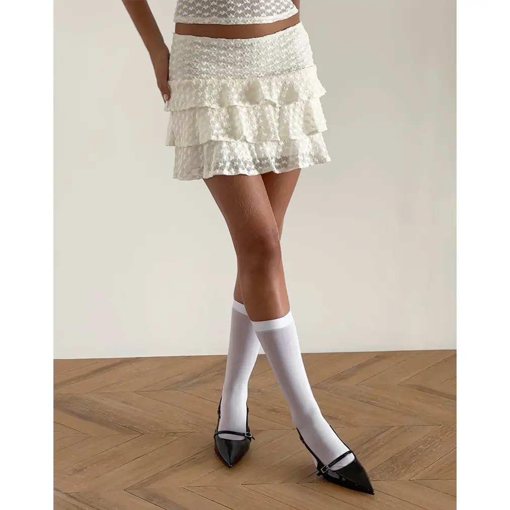 Camigo Mini Skirt in Ivory Heart Lace