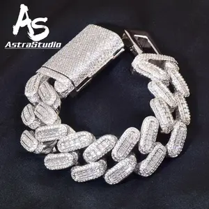 AstraStudio -  28mm Big Hip Hop Bracelet for Men's Thick Heavy Miami Baugette Zircon Cuban Chain Goldenenen Silver Color Link Rock Jewelry Valentine's Day Gift for Men & Women & Boy & Girl Mothers' Day Gift #Springtok