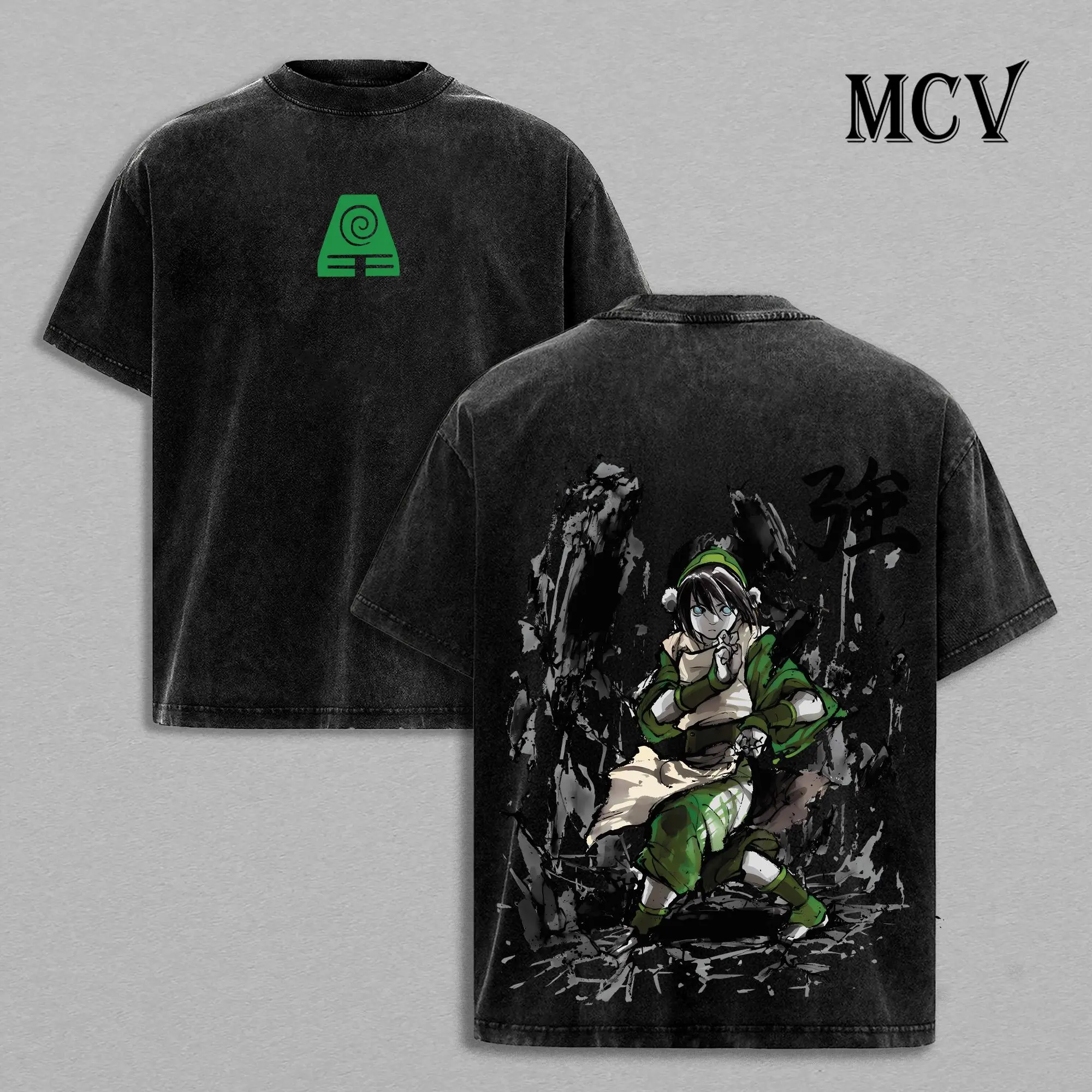Toph Beifong Vintage Washed Graphic Tee Oversized Cotton Top | Men's Gym Pump Cover Earthbender ATLA Anime Streetwear Y2K Retro Shirt