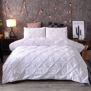 Pintuck Tufted Duvet Cover,Bedding Pinch Pleated Bedroom Decor Quilt Cover,White Microfiber Polyester Soft Solid Geometric ,No Comforter