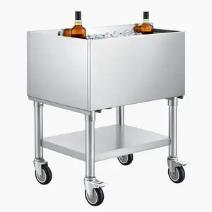 【FathersDayGift】VEVOR Commercial Ice Bin, 65.1 Qt Max Capacity, 24 x 19 x 35 Inch Stainless Steel Ice Chest with Sliding Lid and Bottle Holders, Cooler Cart Cocktail Unit for Bar Restaurant Pub, NSF Certified