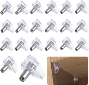 20 Pcs Shelf Support Pegs - Clear Plastic, Cabinet Shelf Supports, Holder Pins, Replacement Peg, Steel Pin