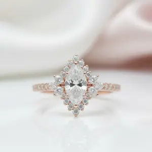 18K Marquise Cut Diamond Option Halo Engagement Ring