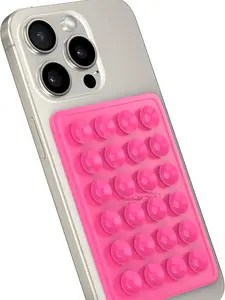 Suction Phone Case Mount, Sillicon Adhesive Phone Accessory for iPhone and Android, Hands-Free Fidget Toy Mirror Shower Phone Holder, Tiktok Videos and Selfies (Pink)