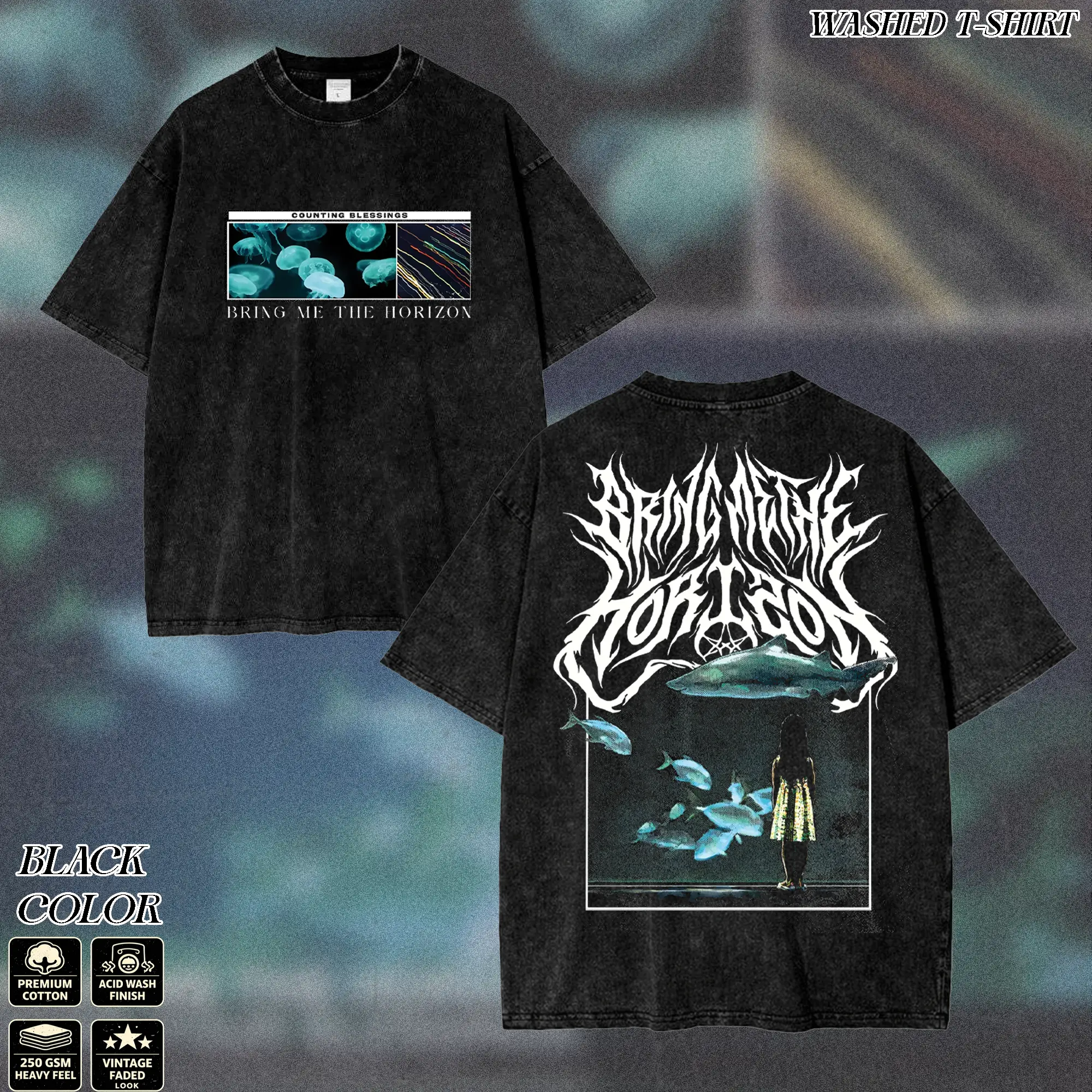 Vintage Bring Me The Horizon Washed Men's Short Sleeve T-Shirt, Double-Sided Count Your Blessings Graphic Tee, Retro Deathcore Band Shirt, Men's Short Sleeve, Y2K Music Vintage Merch, Gift for Men & Women