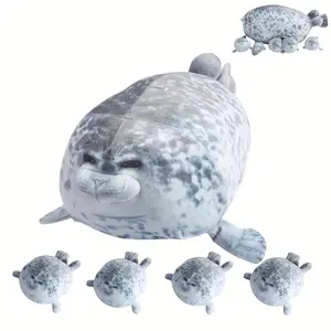 36Cm/14.17In Chubby Blob Seal Plush with 4 Little Seal Plushies in Her Tummy 3D Novelty Sea Lion Gift Present Animal for Girls And Boys