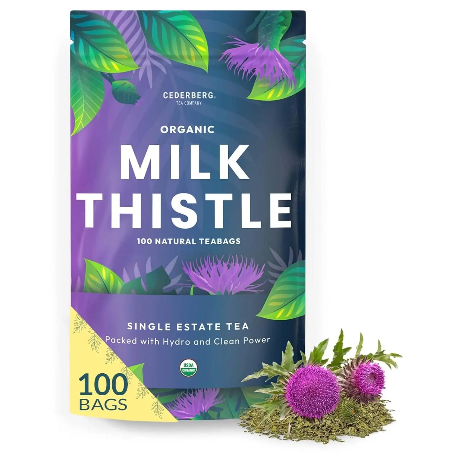 Cederberg Tea Company Organic Milk Thistle tea 100 Natural teabags for Liver Detox & Bloating Relief - Caffeine-Free Herbal Beverage