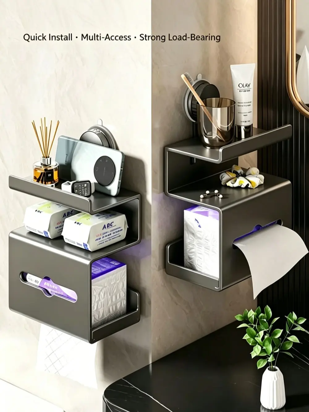 Stainless Steel Functional Bathroom Suction Cup Tissue Box - Wall-Mounted, Drill-Free Toilet Paper Holder for Bathroom Use