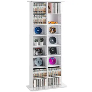 VEVOR Media Storage Cabinet, 8-layer DVD Shelf Holds up to 464 CDs, Adjustable CD Shelves 16 Compartments, Protects Organizes Music, Movie, Video Games or Memorabilia Collections, White