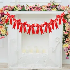 2 Strings of 16PCS Blue Bow Garlands Banner Decoration,Pre-Strung Satin Ribbon Ornaments for Birthday,Bachelorette Party,Bridal Shower,Wedding,Engagement,Baby Shower,Graduation Decor,Anniversary