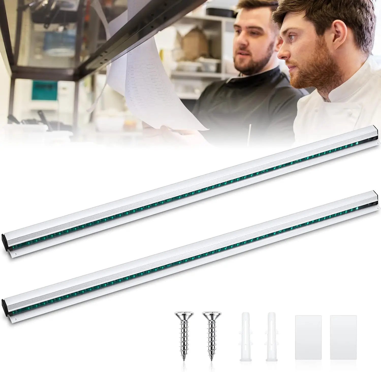 2 Pcs Ticket Holder for Restaurants 36/48/60" Ticket Check Rack Order Holder Rail Display Slide Rack for Commercial Kitchens Cafes Pubs Bars Display Paintings Posters Charts (48 Inch,Silver)