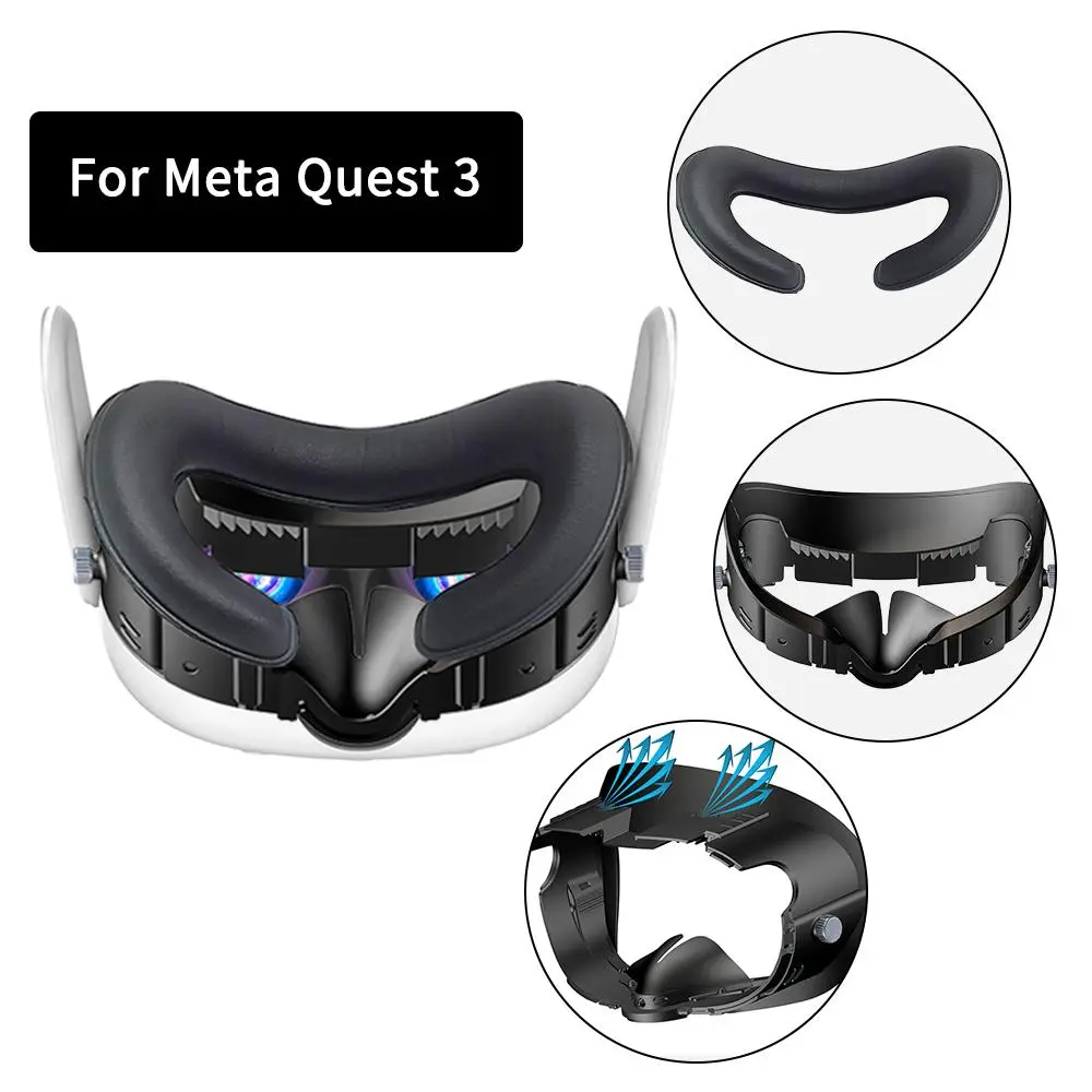 VR Facial Interface Face Pad Cushion, Adjustable Replacement PU Leather Foam Bracket with Anti-Leakage Nose Guard Pad, Wearable VR Accessories for Oculus/Meta Quest 3, Easy Maintenance