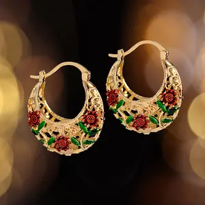 Bohemian Style Metal Hollow Irregular Hoop Earrings, Perfect For Banquests, Anniversary Gift For Lovers Ear Jewelry