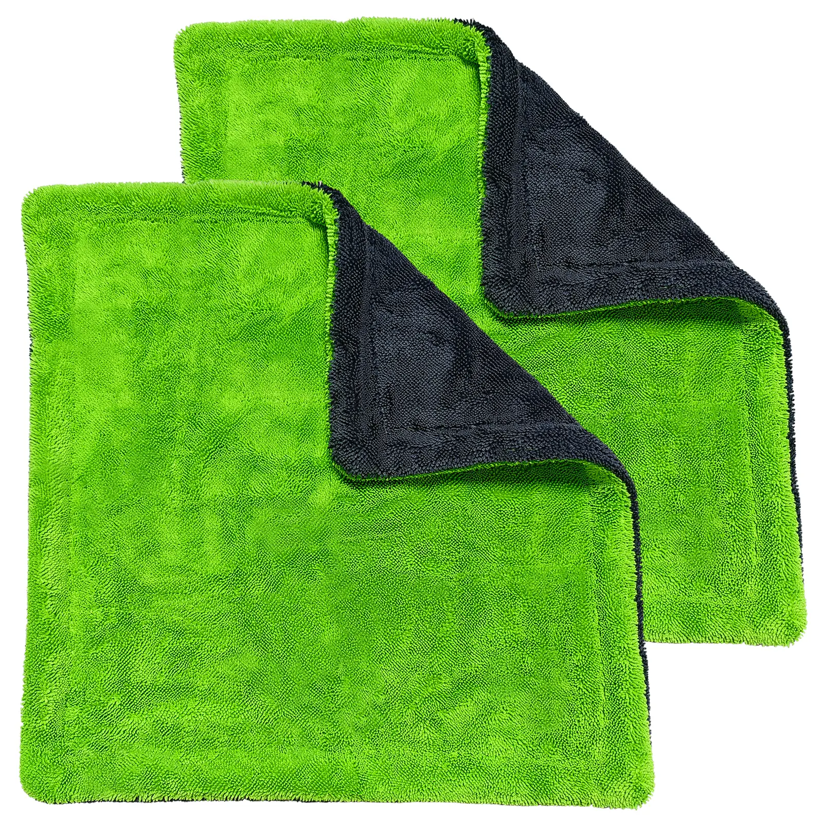 YeewayVeh Car Drying Towels Kits - 1400 GSM Microfiber Drying Towel for Car Detailing Cleaning, High Absorbent, Twisted-Loop Design, Green (16 x 16inches)