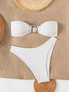 Women's Summer Bikini Set, Sexy Halter Top with Straps, Plain Color, Fitted Style, Casual Beachwear, All Seasons