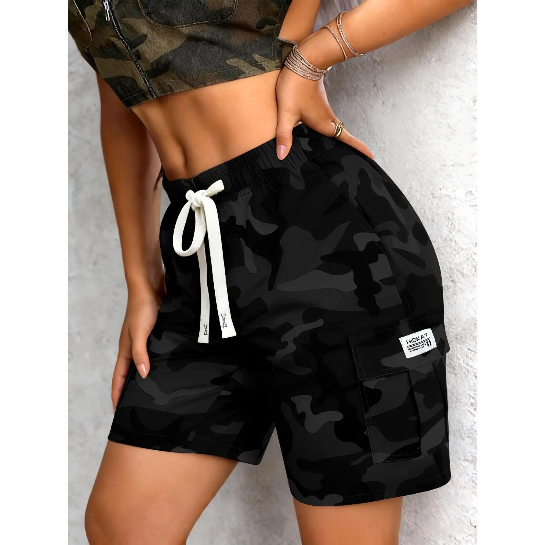 Women's Fitted Camouflage Cargo Bottom Shorts, Lightweight Breathable, Cold Wash with Large Utility Pockets, Ideal for Daily Leisure & Outdoor Hiking | SummerVibes